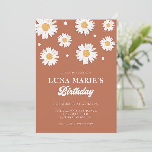 Boho Daisy Invitations d'anniversaire (Debout devant)