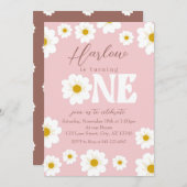 Boho Daisy One Girl's first Birthday Invitation (Devant / Derrière)