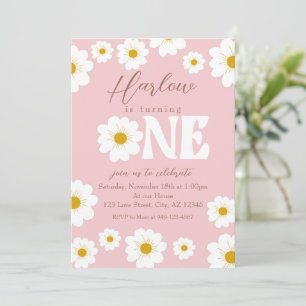 Boho Daisy One Girl's first Birthday Invitation