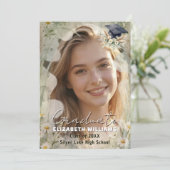 Boho Daisy Pampas Grass Photo Graduation Aankondiging (Staand voorkant)