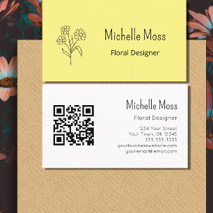 Boho Daisy QR code Geel Bloemen Ontwerper Visitekaartje
