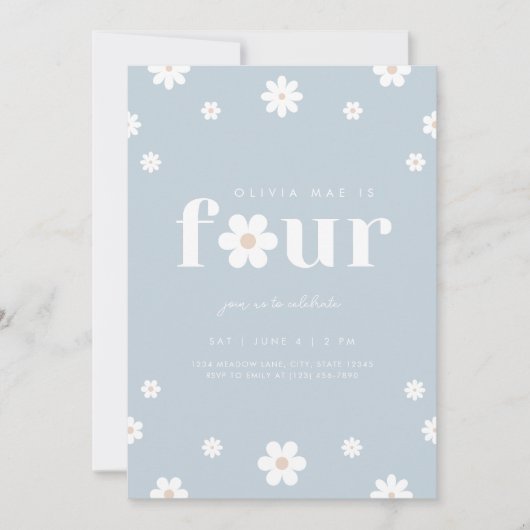 Boho Daisy Quatrième invitation à l'anniversaire (Devant)