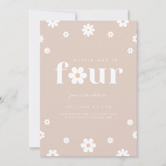 Boho Daisy Quatrième invitation à l'anniversaire (Devant)
