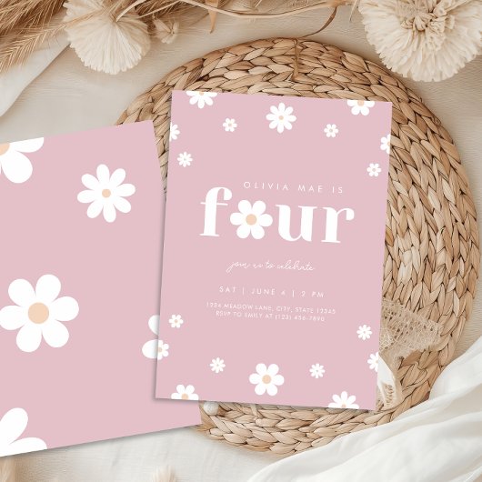 Boho Daisy Quatrième invitation à l'anniversaire