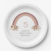 Boho Daisy Rainbow Girls Verjaardagsfeestje Papieren Bordje (Voorkant)