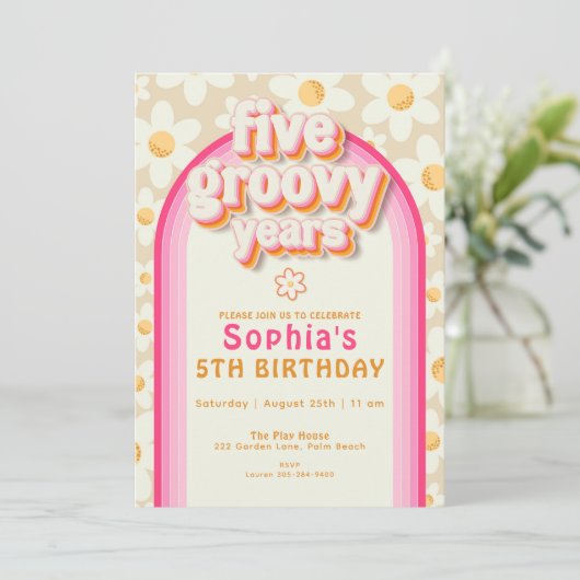 Boho Daisy Rainbow Invitation d'anniversaire - Ret (Debout devant)