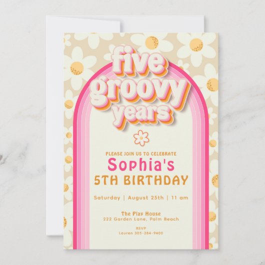 Boho Daisy Rainbow verjaardagsuitnodiging - Retro  Kaart (Voorkant)