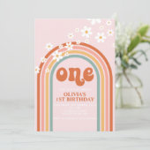 Boho Daisy-regenboog, eerste verjaardag Kaart (Staand voorkant)