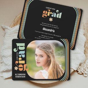 Boho Daisy Retro Tekst Foto Afstudeerfeest Aankondiging