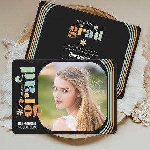 Boho Daisy Retro Tekst Foto Afstudeerfeest Kaart