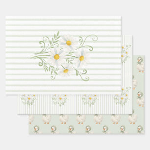 Boho Daisy Silly Goose Sage Groen Baby Shower Inpakpapier Vel