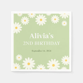 Boho Daisy Twee Bloemen Groene Bohemian 2e Verjaar Servet