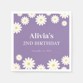Boho Daisy Twee Bloemen Paarse Bohemen 2e Verjaard Servet