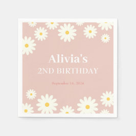 Boho Daisy Twee Bloemen Roze Bohemian 2e Verjaarda Servet