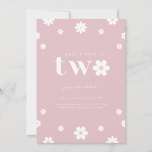 Boho Daisy Tweede Verjaardag uitnodiging (Voorkant)