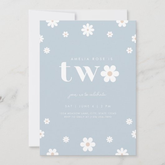 Boho Daisy Tweede Verjaardag uitnodiging (Voorkant)
