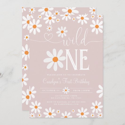 Boho Daisy Wild Een 1e Verjaardag uitnodiging (Voorkant / Achterkant)