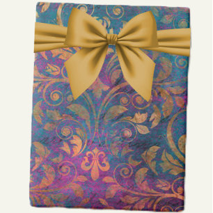 Boho damask elegant paars blauw goud cadeaupapier