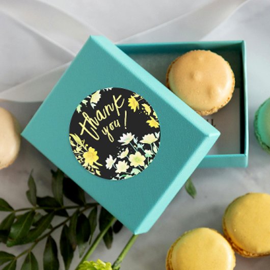 Boho dank u lente groen geel zwart bloemig ronde sticker