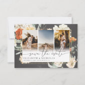 Boho Dark Floral | 3 Fotobruiloft Save The Date (Voorkant)