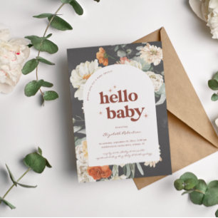 Boho Dark Floral Greenery Botanical   BABY SHOWER Kaart