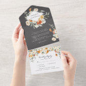 Boho Dark Floral Greenery Botanical Wedding All In One Uitnodiging (Afscheurbaar)