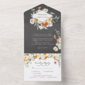 Boho Dark Floral Greenery Botanical Wedding All In One Uitnodiging (Binnen)
