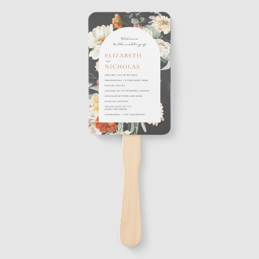 Boho Dark Floral Greenery | Weddenschap-programma Handwaaier (Voorkant)