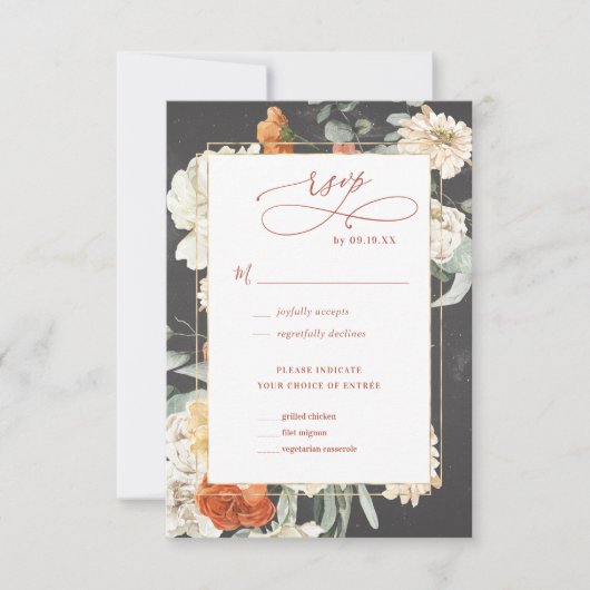 Boho Dark Floral | Mariage RSVP (Devant)