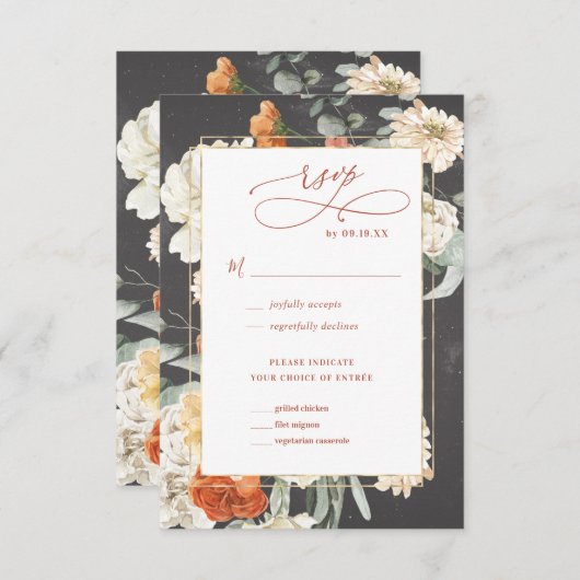 Boho Dark Floral | Weddenschap RSVP (Voorkant / Achterkant)