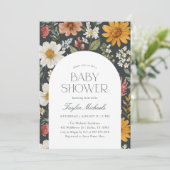 Boho Dark Floral Wildflower Baby shower Kaart (Staand voorkant)