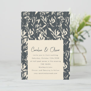 Boho Dark Moody Black Botanische Sketch Wedding Kaart