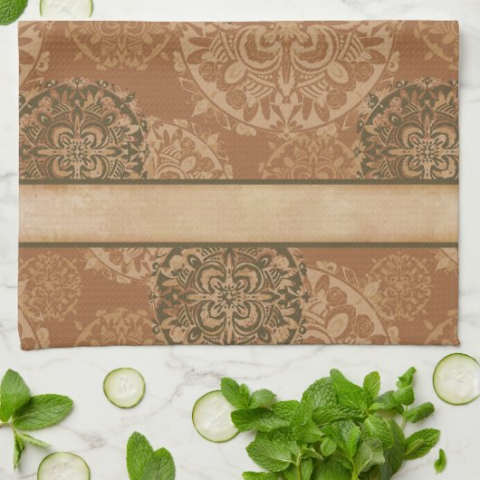 Boho Dark Rust Mandalas Kitchen Towel Theedoek (Gevouwen)