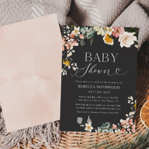 Boho Dark Waterverf Bloemen Baby shower Kaart