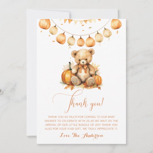 Boho d'automne Aquarelle Ours Baby shower Merci (Devant)