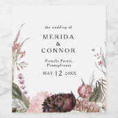 Boho de Bourgogne Floral Mariage Étiquette de vin (Étiquettes simples)