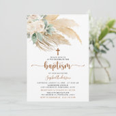 Boho de verdure Pampas Grass Baptême Invitation (Debout devant)
