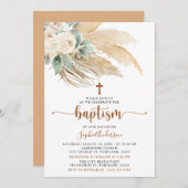 Boho de verdure Pampas Grass Baptême Invitation (Devant / Derrière)