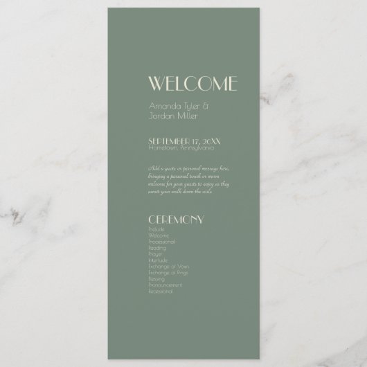 Boho Deco d'automne | Programme de mariage vert Sa (Devant)