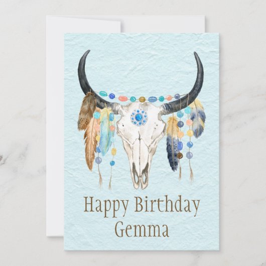 Boho Décoré Crâne de vache Carte de voeux Annivers (Devant)