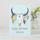 Boho Décoré Crâne de vache Carte de voeux Annivers (Debout devant)