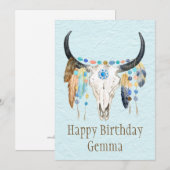 Boho Décoré Crâne de vache Carte de voeux Annivers (Devant / Derrière)