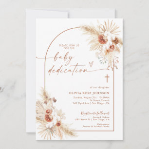 Boho Dedication Invite   Pampas Grass Boho Baptism Kaart