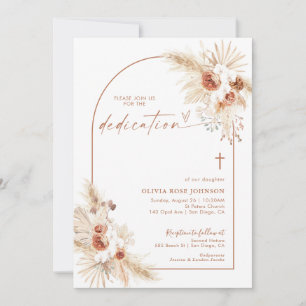Boho Dedication Invite   Pampas Grass Boho Baptism Kaart