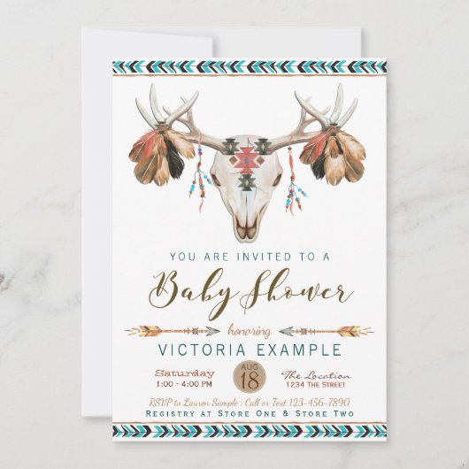 Boho Deer Antler Baby Shower Invitations (Devant)