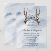 Boho Deer Antler Blauw Bloemen Trouwpaar Douche Kaart (Voorkant / Achterkant)