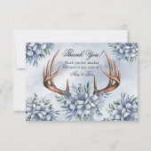 Boho Deer Antler Dusty Blue Floral Bedankt (Voorkant)
