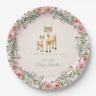 BOHO Deer Antler Floral Roos Baby Girl Showkunst Papieren Bordje