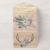 Boho Deer Antler Floral Wedding All In One Uitnodiging (Buitenkant)