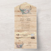 Boho Deer Antler Floral Wedding All In One Uitnodiging (Binnen)